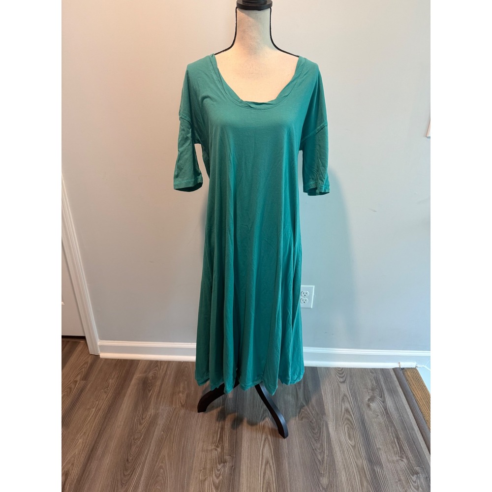 Natural Life Teal Cotton Blend Scoop Neck Short Sleeve Midi Dress Womens Medium